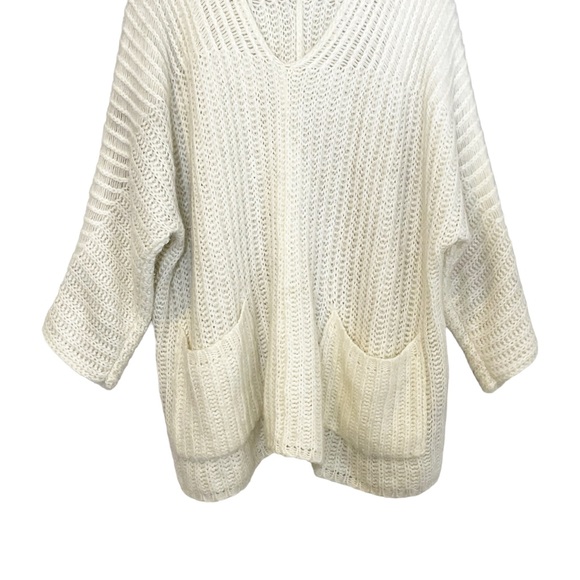 Free People Wool Alpaca Oversized Sweater Dress Size M Pockets Loose Knit Ivory - Picture 11 of 14